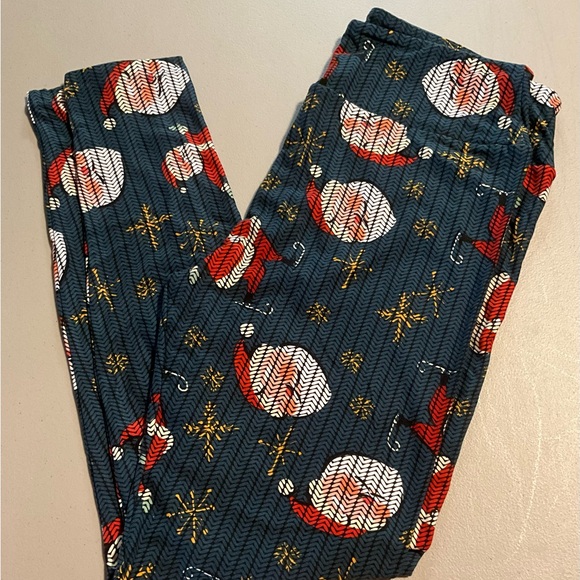 LulaRoe Christmas Santa green print Leggings TC 12-18 - Picture 1 of 5